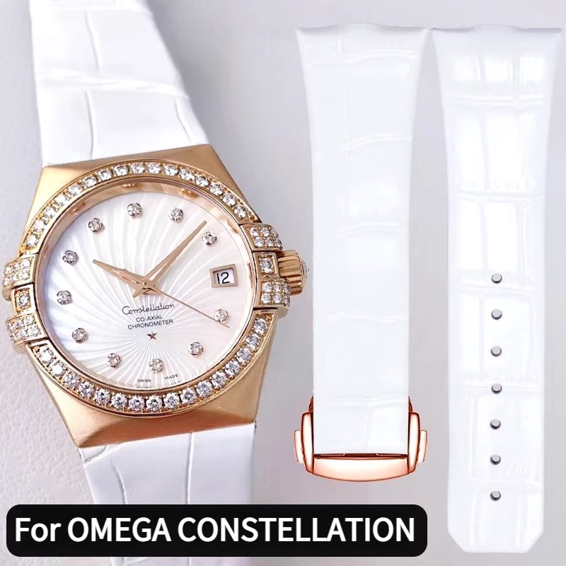 Omega Watch Constellation - حزام ساعة من الجلد المنحني للنساء