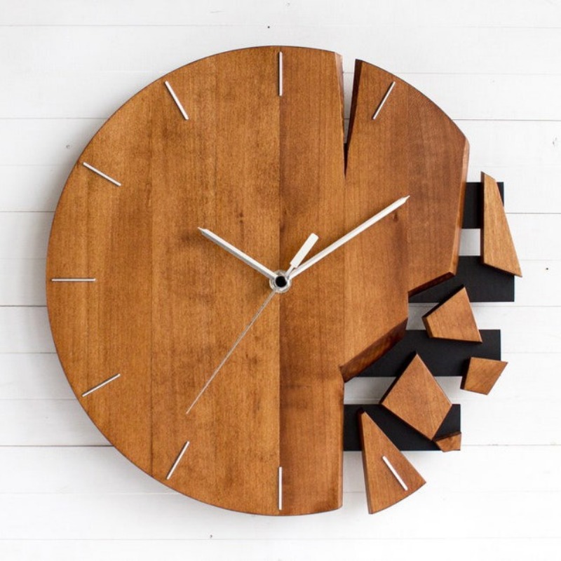 Luxury Watch Wall Clock - ساعات حائط خشبية دائرية صامتة، ساعات